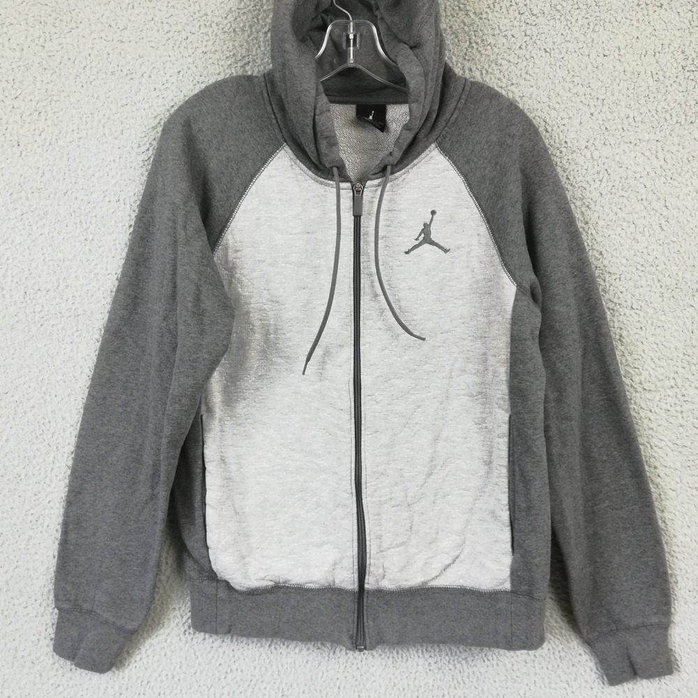 Jordan Air Mens Sweatshirt Hoodie 3 Fleece Gray Light Gray Colorblock Full Zip S